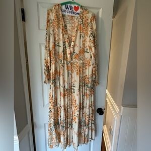 Zara Floral Maxi Dress in Cream and Orange